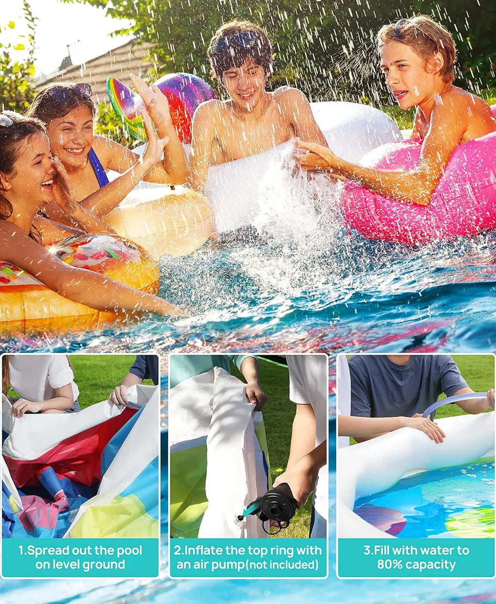 x Inolait Kids Above Sport Family 15' Ground Water Swimming Pool Inflatable for 36"