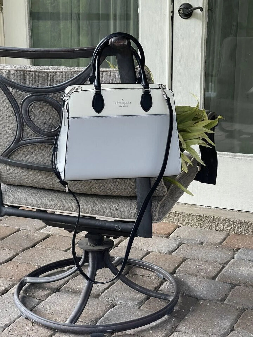 Satchel Purse Colorblock Grey Bag Spade Platinum Medium Madison Kate KC621 Leather