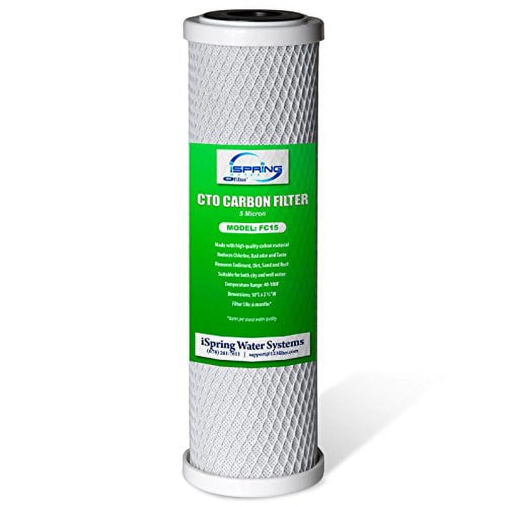 Carbon 5 FC15-10 FC15 Block 10" CTO Microns, White x iSpring 2-1/2", Filter Cartridge,