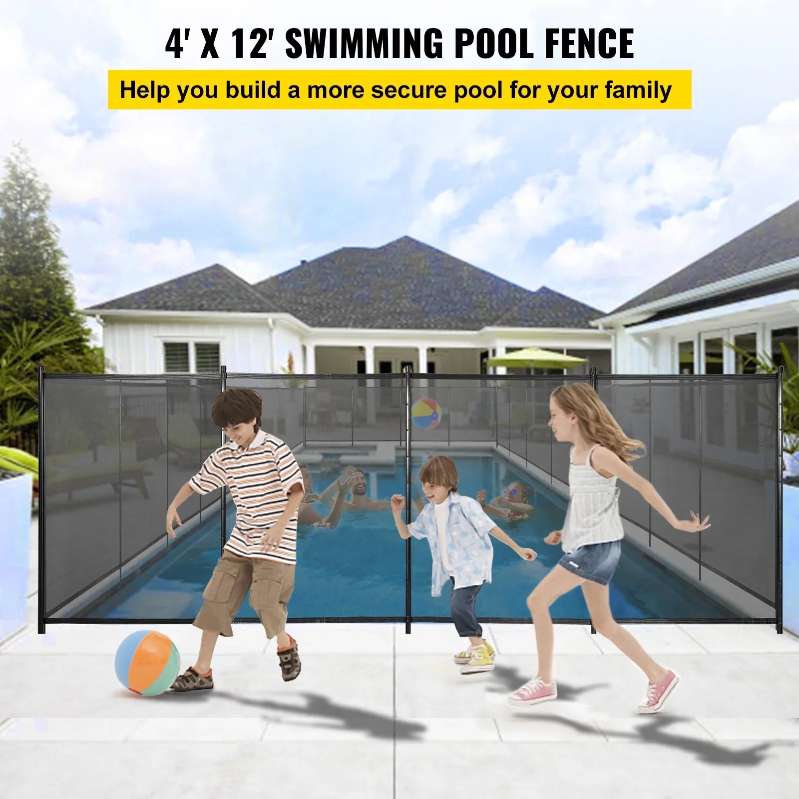 Pool Pool Swimming Removable for Fences 12 1000D Security Pool Pool Tubes, 4 Poles Fence for Fencing Fabric SKYSHALO x ft PVC Pools and Aluminum Privacy and Breathable Fence, Mesh, Foot Inground with