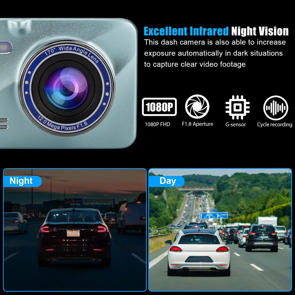 Rear DVR Car HD Lens Recorder Camera Cam Front 1080P View 2 G-Sensor Video Dash