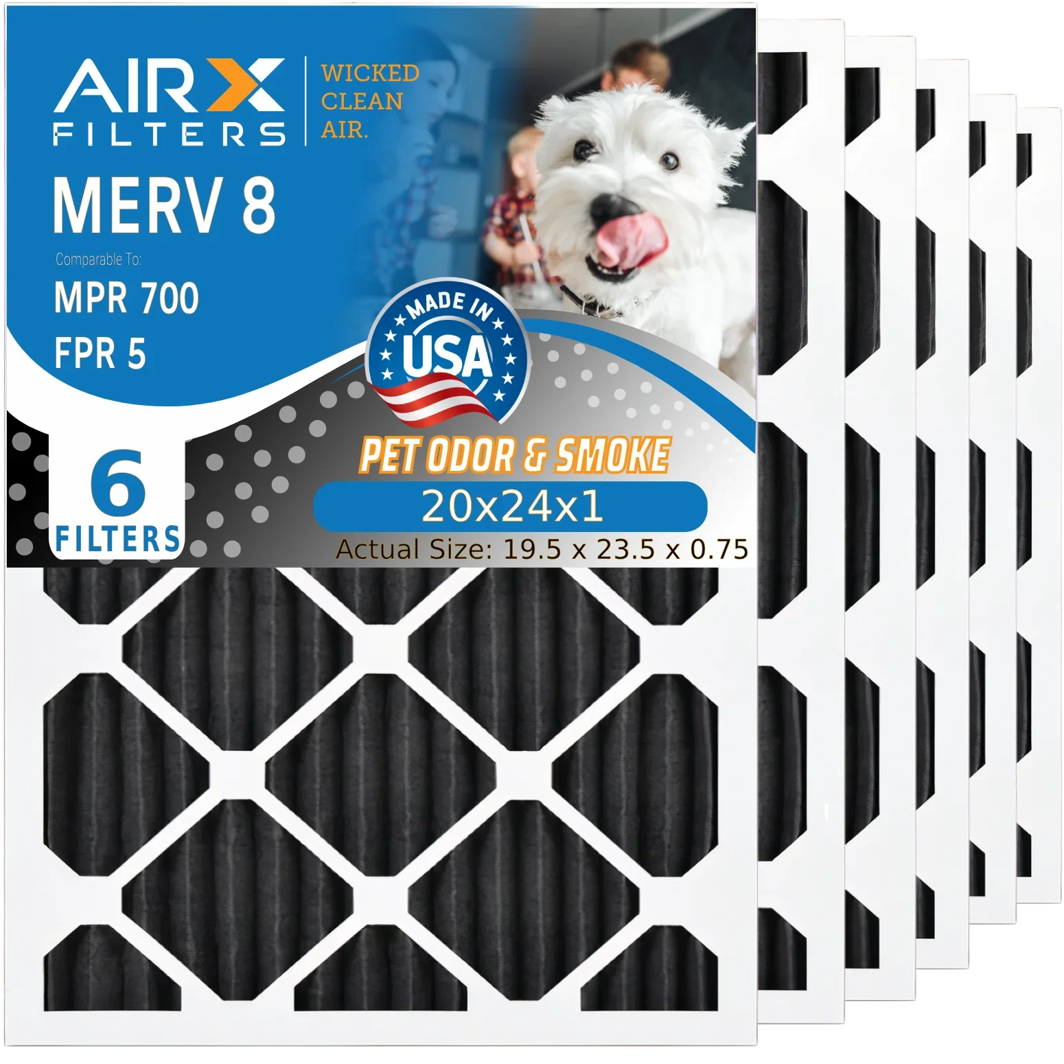 Filter 5 AIR. MPR Made WICKED Air 20x24x1 USA FPR Carbon AIRX Premium Furnace Eliminator by 20x24x1 Comparable MERV HVAC & FILTERS CLEAN to Odor 6 8 Filters Filter Pack 700 AC
