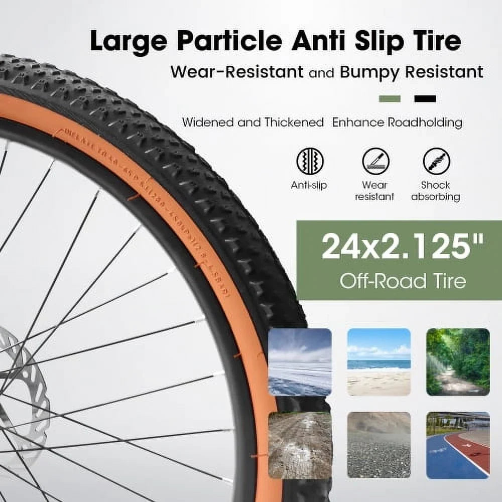 Brakes Disc Mountain 24 Wheels, Bike A24301 Womens Commuter 21-Speed Frame Bicycles Mountain steel Fork Mens Shifter Trail City Inch Thumb Ecarpat Bike, Front Carbon