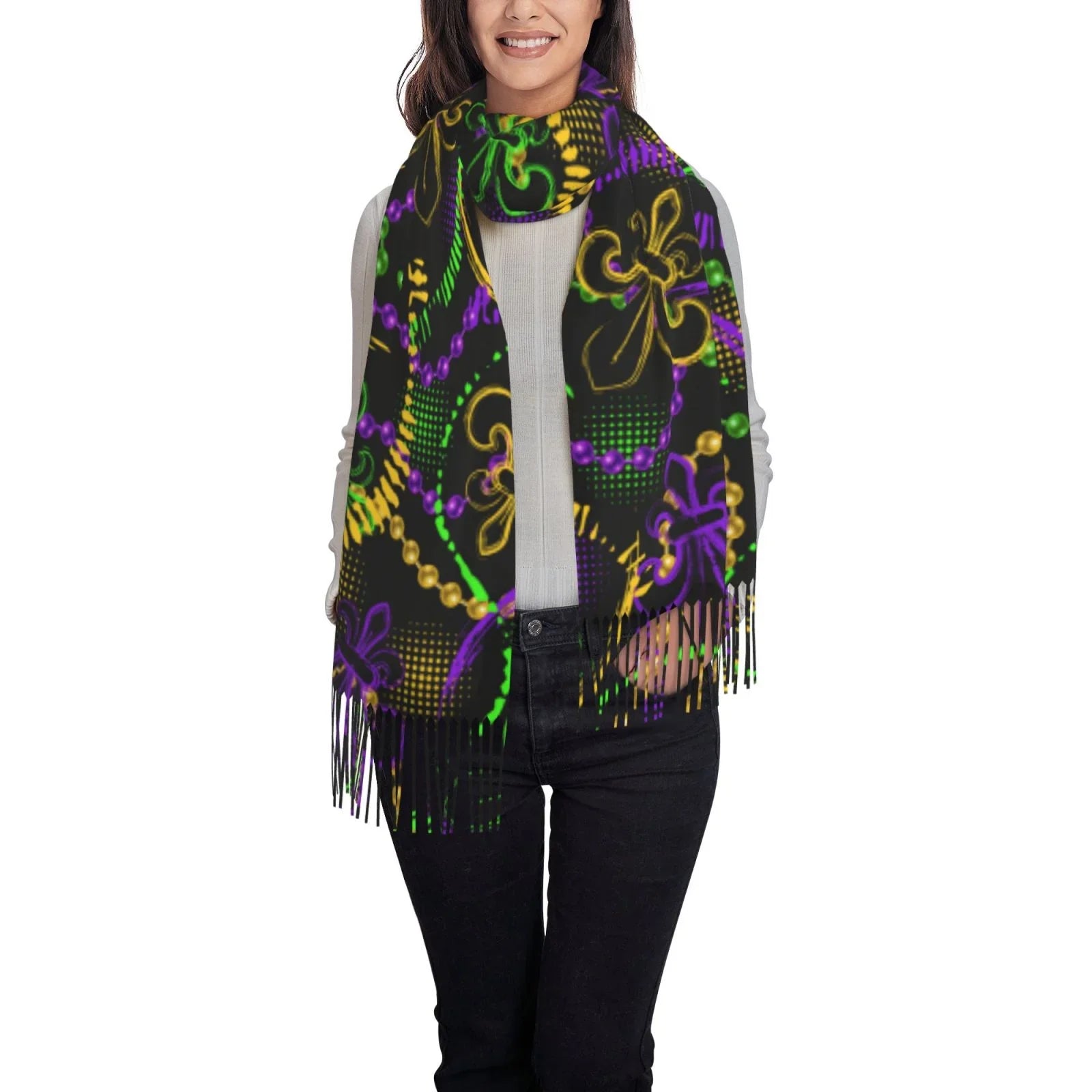 Warm Women Gifts- Wrap Soft Winter Gras Mardi Neon Shawl For Scarves Cashmere Scarf Feel Art Bingfone Print Elegant Large