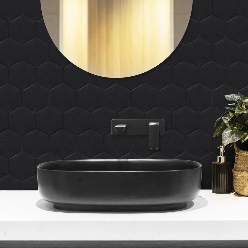 PET Black Stick Backsplash Bathroom(11.57''x10.35'',10-Sheet) Tiles Self Adhesive 3D for Matte Big Real Hexagon Peel and Kitchen
