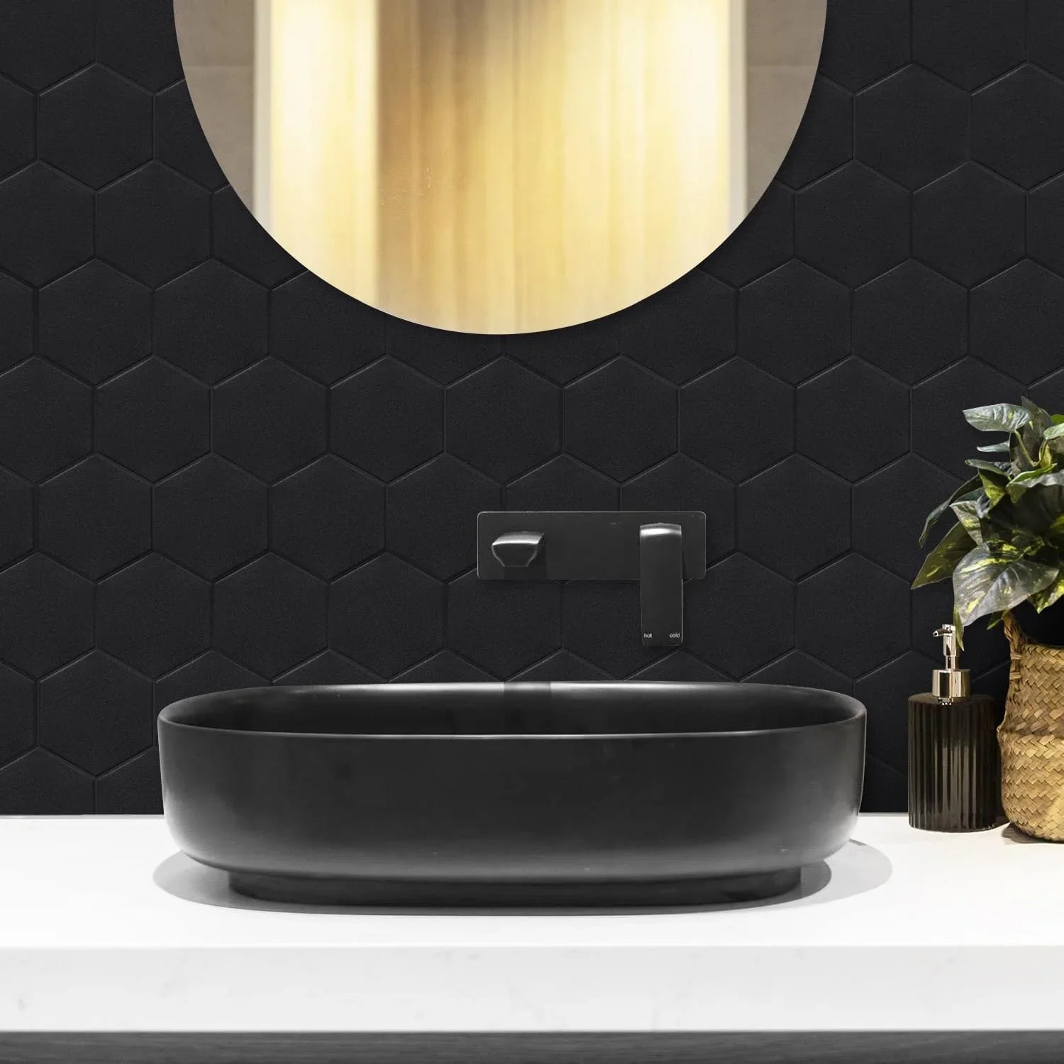 PET Black Stick Backsplash Bathroom(11.57''x10.35'',10-Sheet) Tiles Self Adhesive 3D for Matte Big Real Hexagon Peel and Kitchen