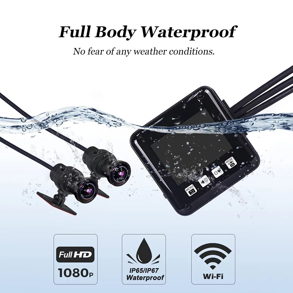 Loop 2 Night 150° Fish Screen HD Inch Angle Dash Camera, Front Full G-sensor Recording, Wide Rear Body Eye Vision, Waterproof Cam, WDR, and 1080P VSYSTO Lens Motorcycle SonyIMX307