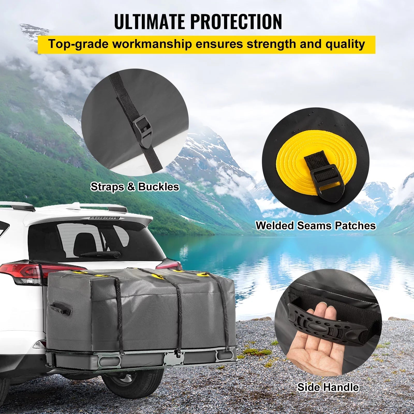 PVC, 60"x24"x26" Hitch BENTISM with Carrier 840D Car (22 Heavy Cubic Feet), Vans Hitch Waterproof Bag Bag, Cargo Basket SUV Carrier Truck Cargo for Straps, Fits Reinforced Hitch Duty