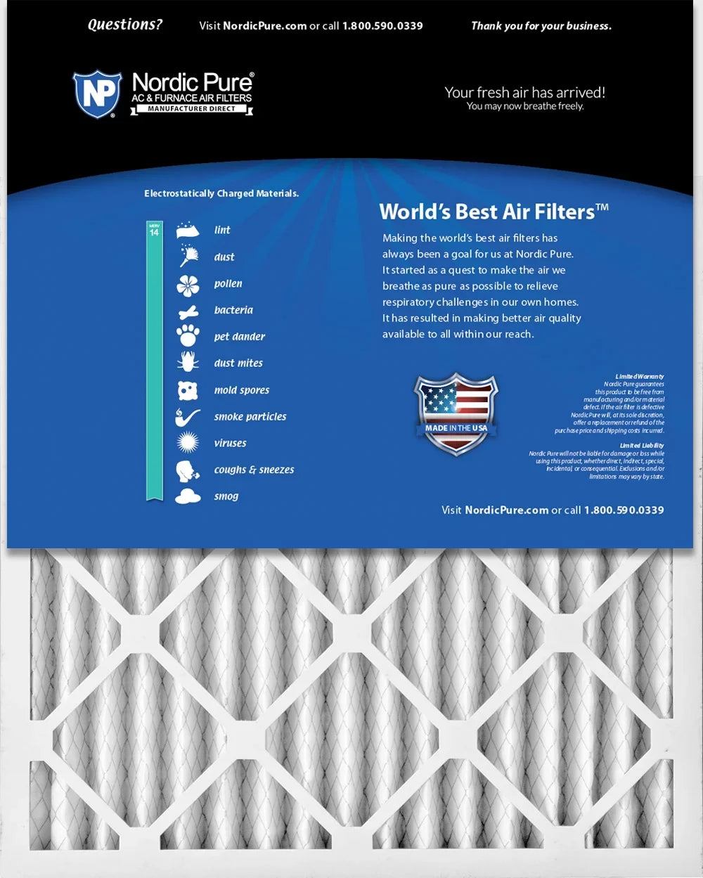 Nordic Pure Pleated 16x24x2 Filters 12 MERV Pack Air 14