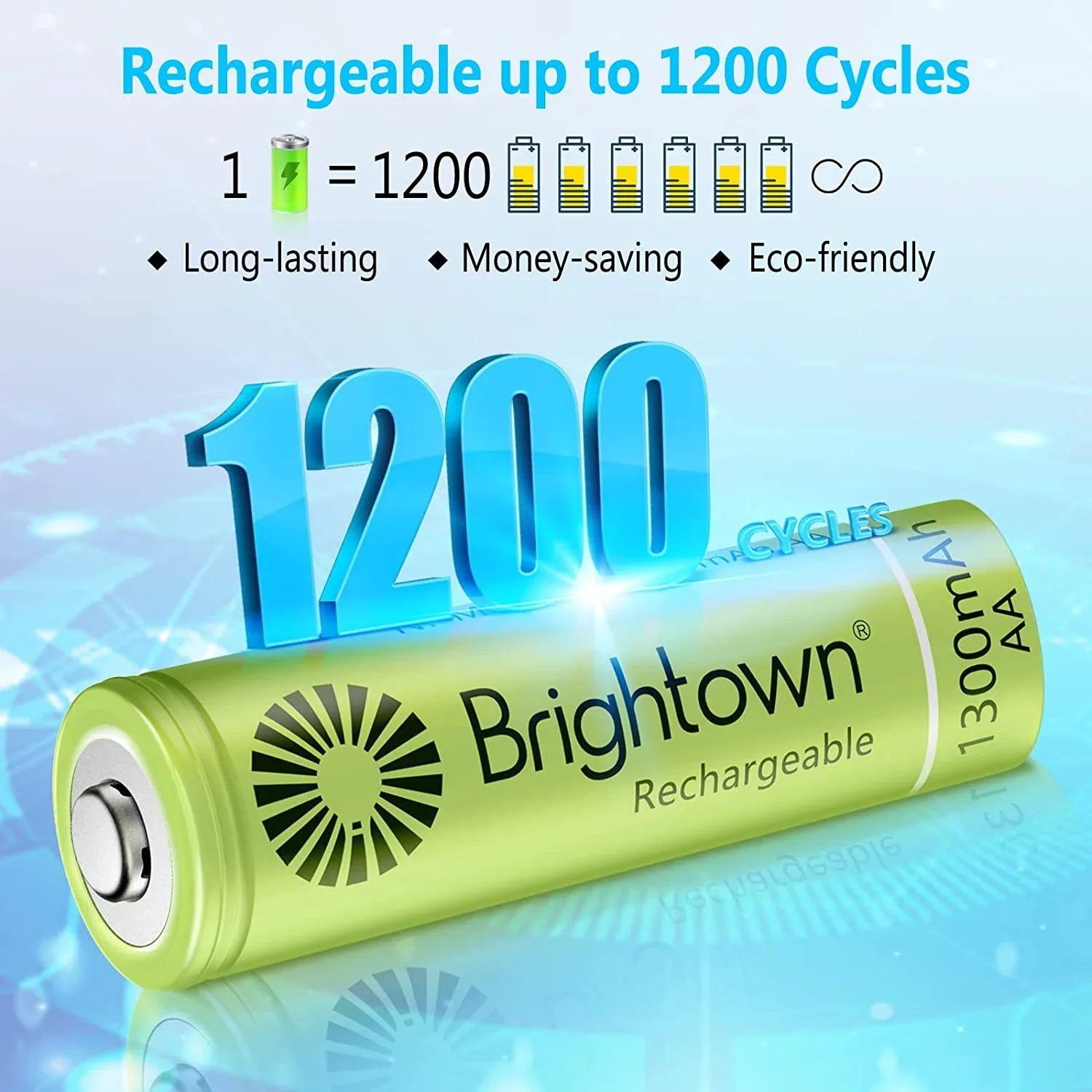 up Solar 1200 Devices, 12 to Brightown Pack Recharge Lights Battery Rechargeable and A Cycles Household for NiMH Battery Charged AA, Pre Double