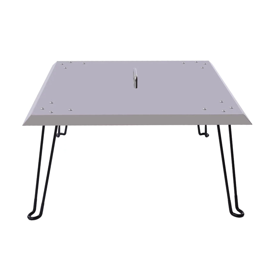 Stainless Pit Legs with Miumaeov Down Burner Fire Heat 24*24in and Heat Fire to Push Steel Foldable Cover Out Pit Deflector Square