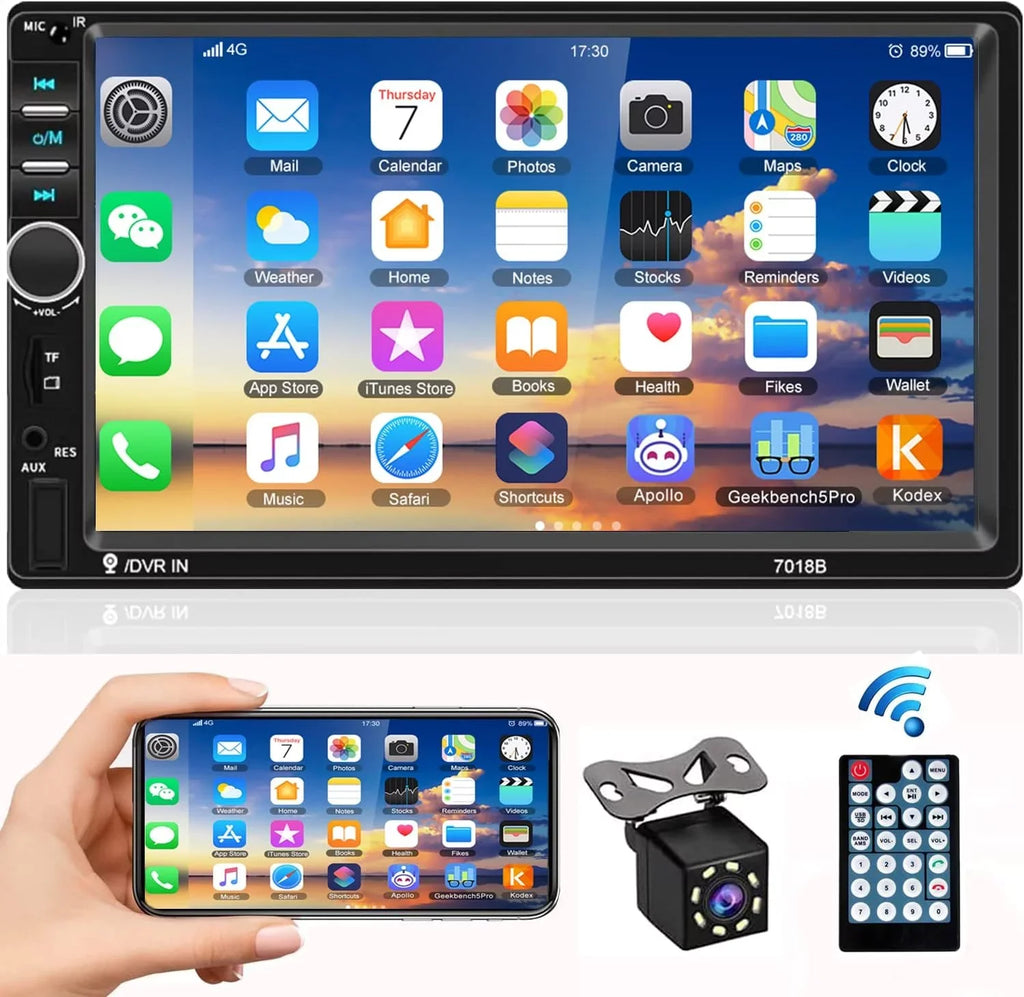 Car Double Control Link 7 Remote Bluetooth Receiver with and Stereo Radio Screen Touch Camera Inch Backup with Audio Mirror USB FM Din Car Radio