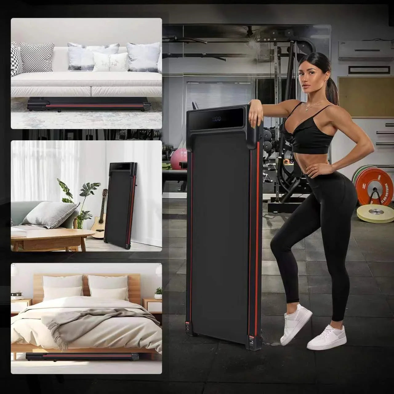 LED Pad, Small Under Portable Walking Walking Speed, Control, 0.6-3.8MPH Jogging Office, Remote Treadmill Desk & Red Fitness Home 300lbs, Machine, 2-IN-1 Treadmill Seizeen Size with for Display,