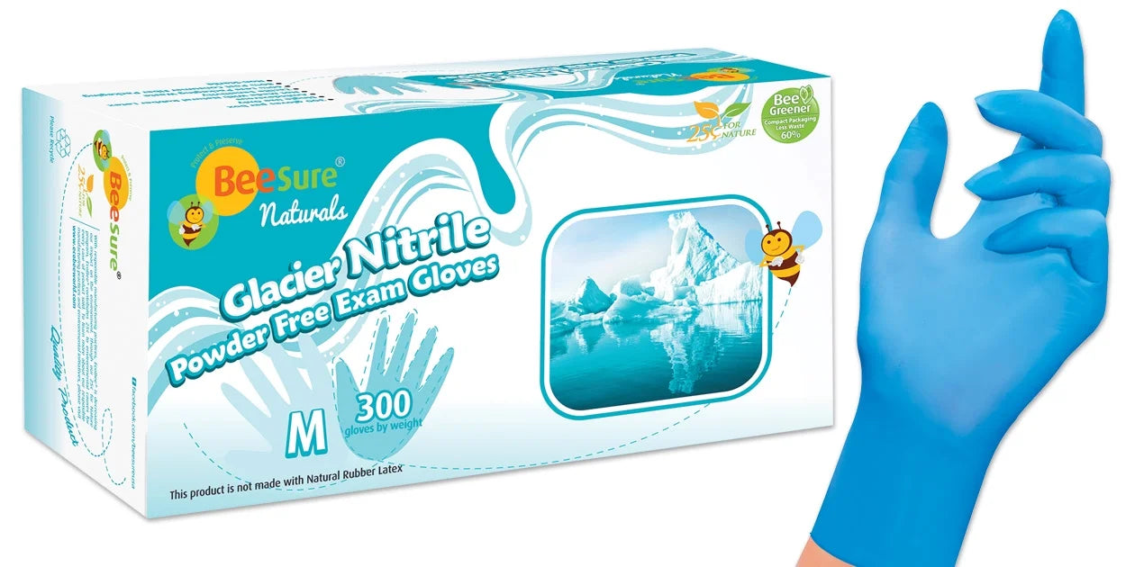BeeSure Gloves Blue Glacier 300/Box Free 2927 Cranberry Medium Powder Examination Nitrile