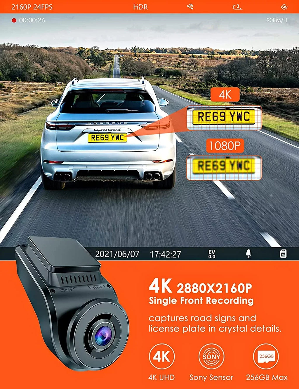 Low Single Car Cam, Built 1080P and Camera, Recording, Front Parking Dual Bitrate 4K Dash Design, Vantrue G-Sensor in Front Vision, HDR, Night Hidden Rear Supercapacitor, (S1W) Mode, GPS, 24/7