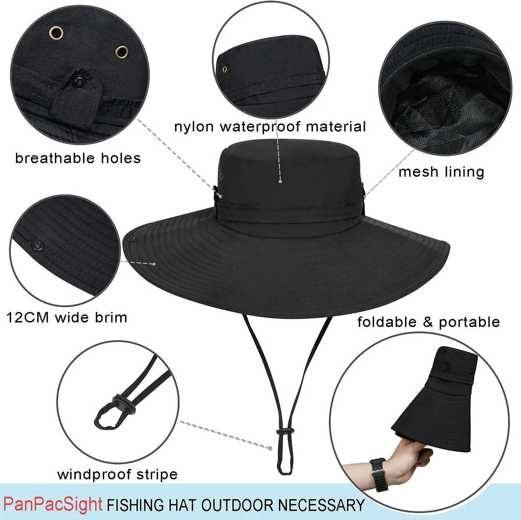 Camping Bucket Brim Hat Safari Fishing Wide Boonie Super Sun Men, Cap Hat Hiking for Gardening UPF50+ for