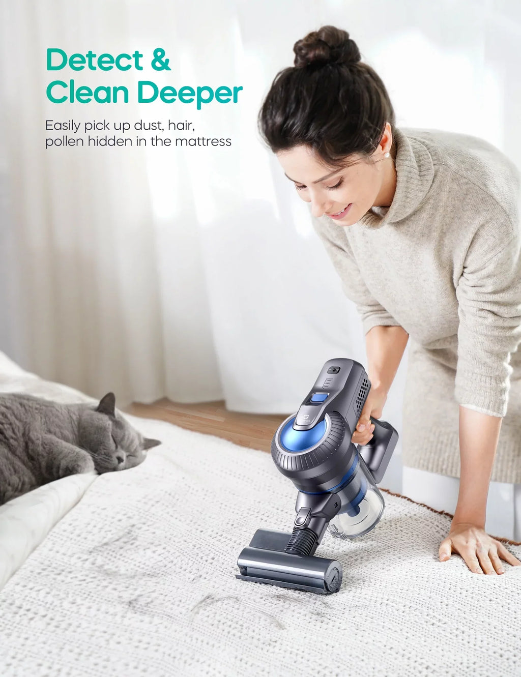 6 Cordless Detachable 23000Pa 1 Lightweight Vacuum with for Cleaner, Long Battery, Powerful Runtime, in Suction, Floor/Carpet/Pet/Hair 35min Home/Car/Hard Vacuum Handheld