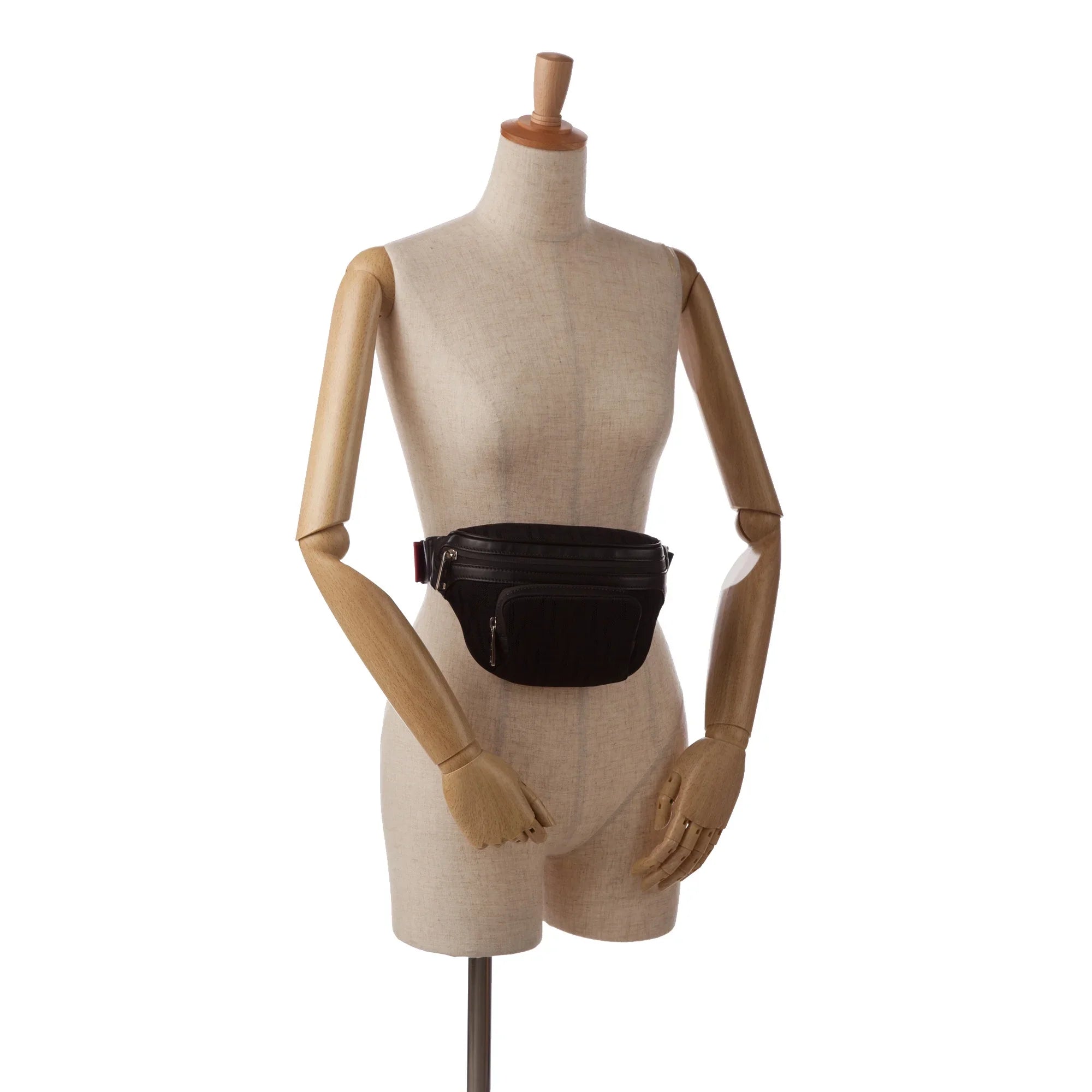 Fabric Unisex Authenticated (Good) Pre-Owned Pocket Black Bag Knit Neoprene FF Perforated Belt Fendi Vitello Grace