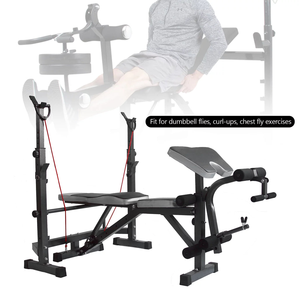 Weight Press Bench Adjustable Folding Bench Rack Full Body W/Barbell Workout