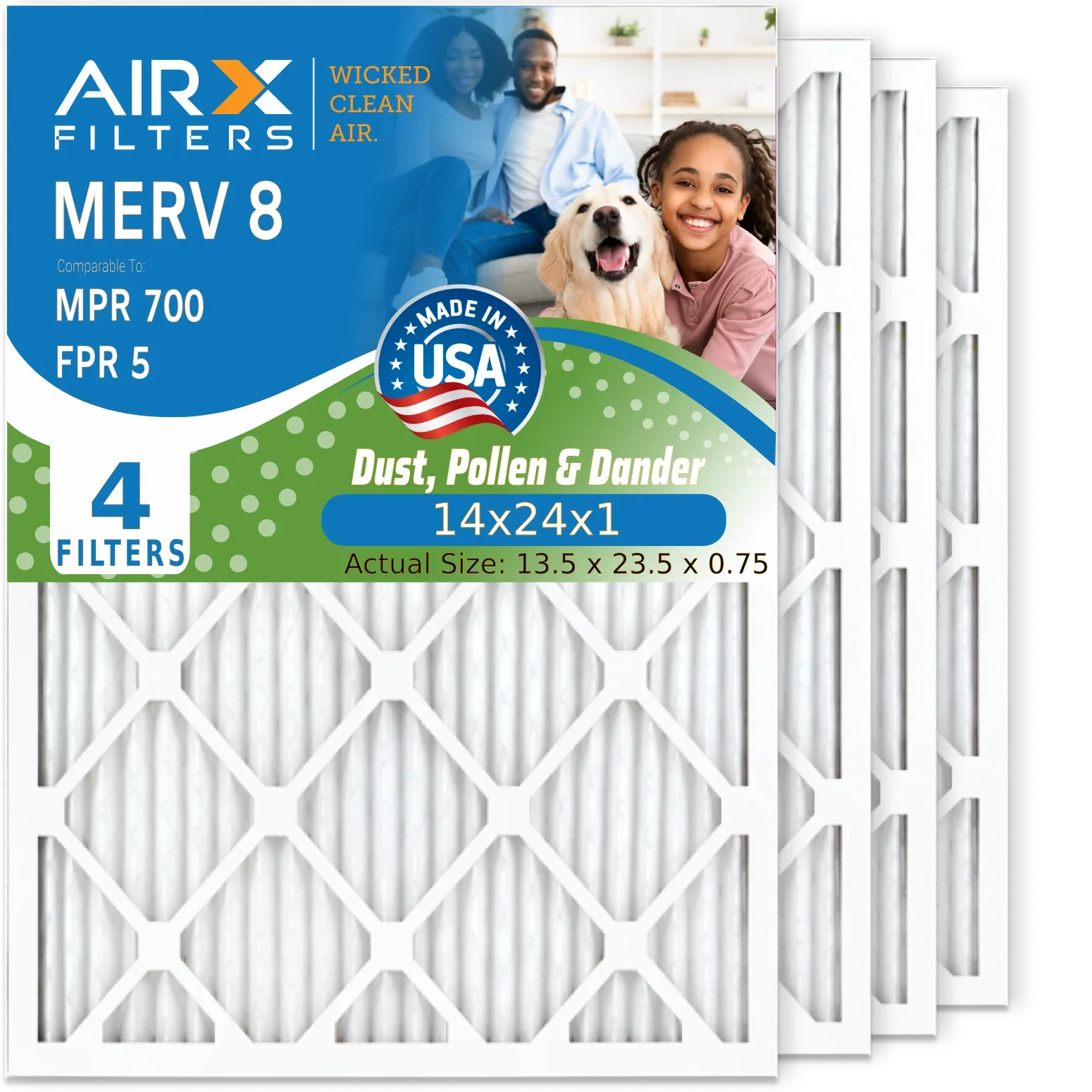 14x24x1 Air Filters FPR MPR Filter USA Pleated Comparable Pack Premium WICKED 14x24x1 8 Conditioner FILTERS by Furnace Filter MERV 5 & HVAC AIR. CLEAN Electrostatic to AC Air AIRX 4 Made 700