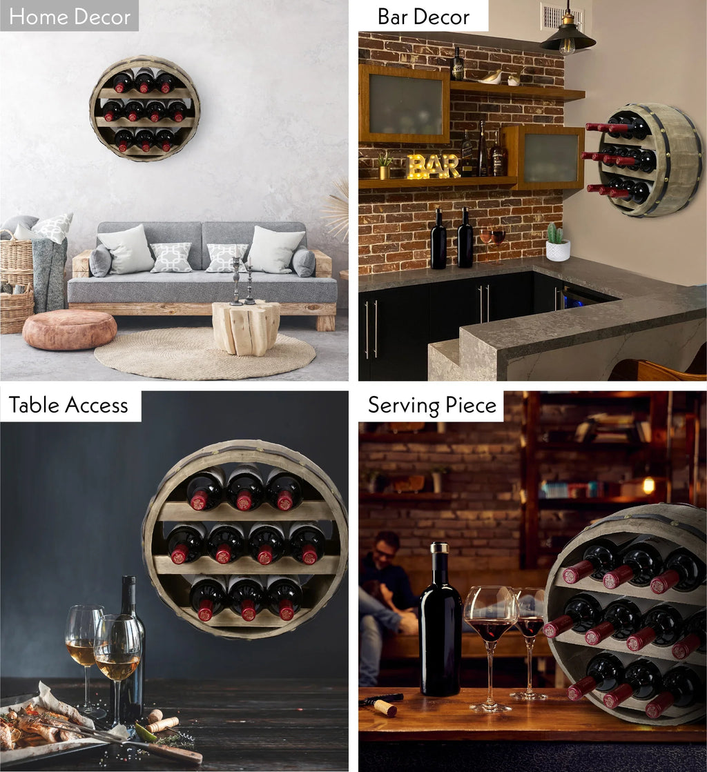 Wine Wall Mounted Global Natural Wood Rack Barrell Cota