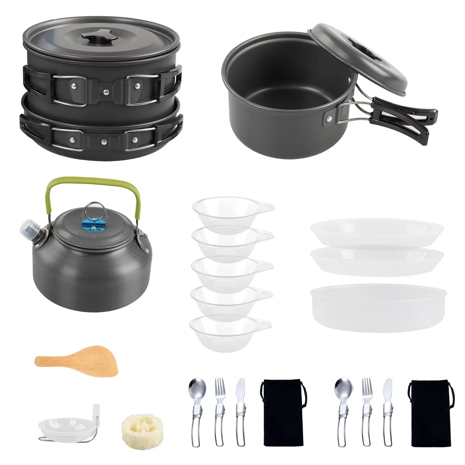 Pot Kit Cookware Anself Set and with Mess and Pan Camping Stick Backpacking Kettle Non Cooking for