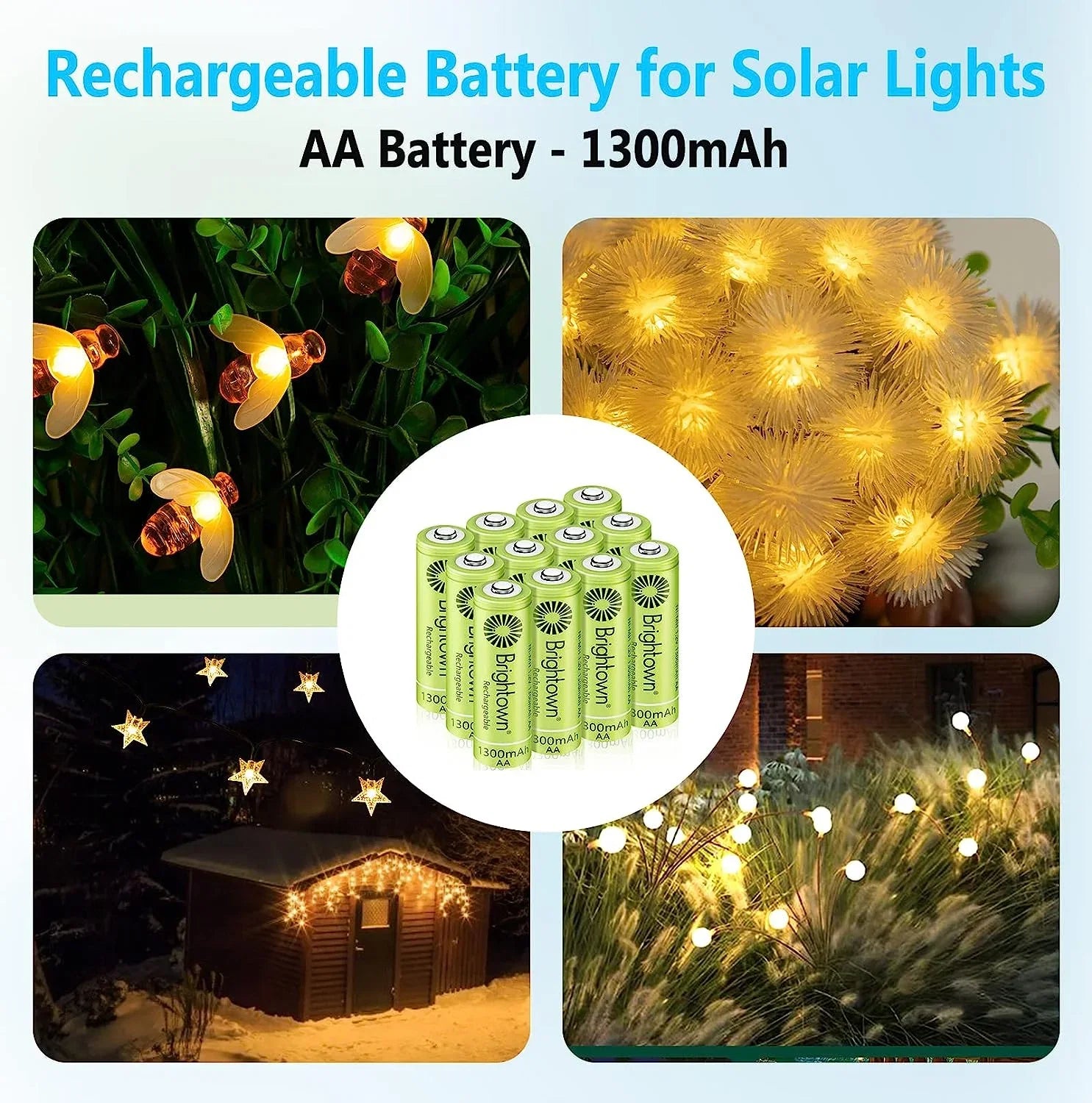 up Solar 1200 Devices, 12 to Brightown Pack Recharge Lights Battery Rechargeable and A Cycles Household for NiMH Battery Charged AA, Pre Double