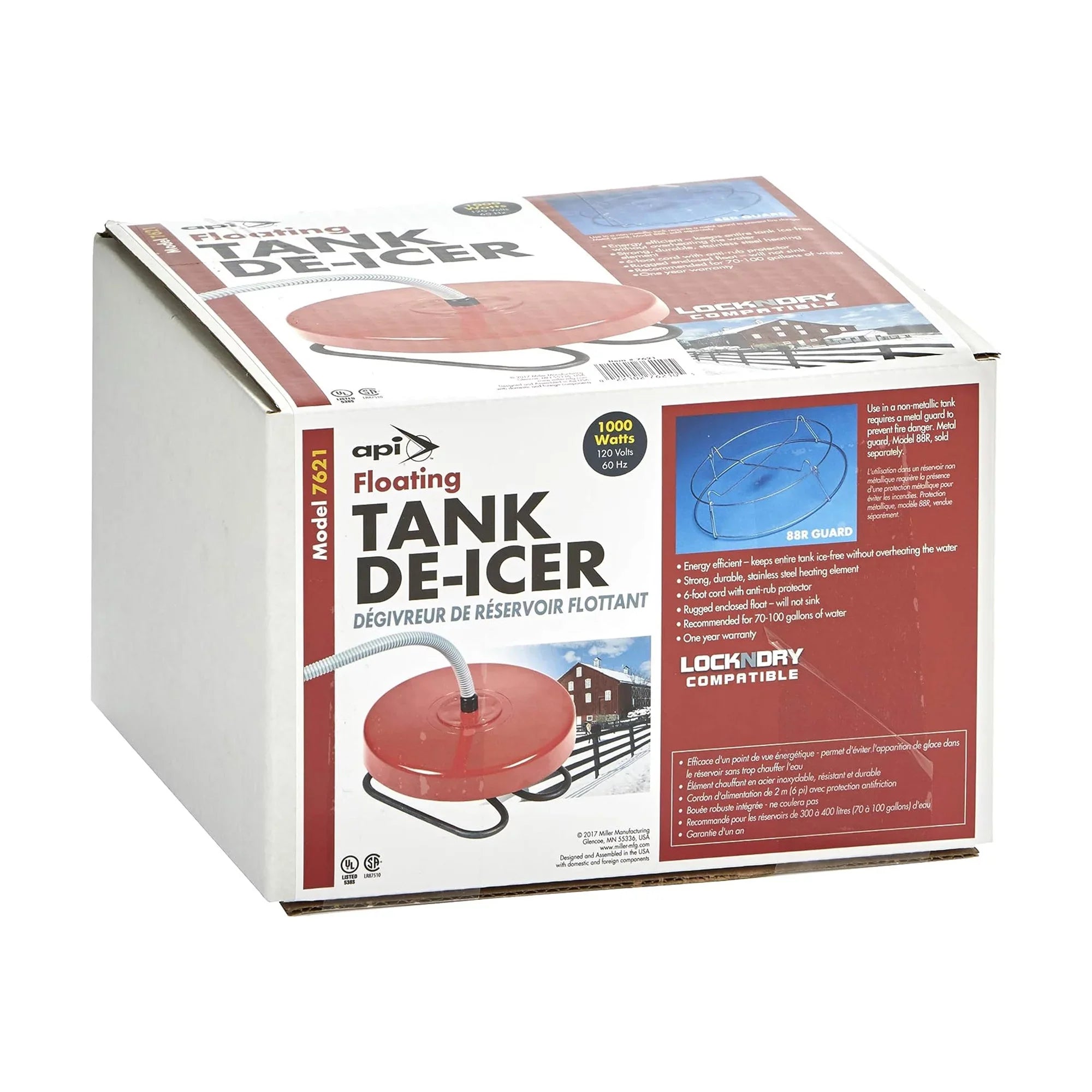 Thermostatic Tank Winter Red Floating & API Heater, Stock 1000 Deicer Watt