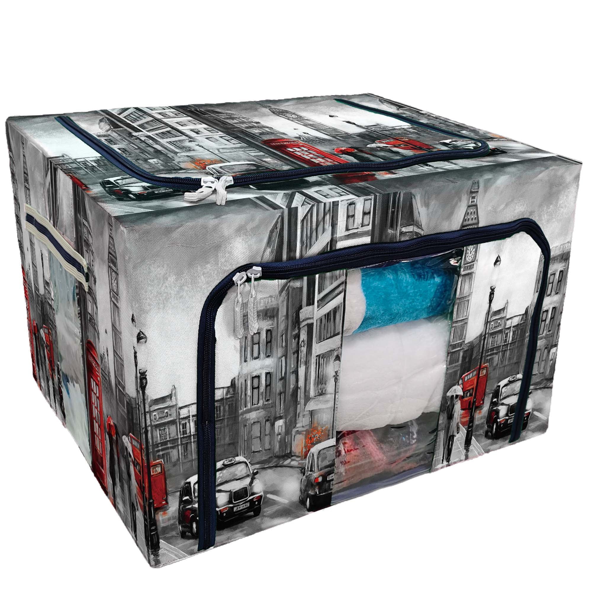 Bag road For Boxes Storage bus Metal red England Capacity Window car Clear Steel Foldable Large Big Organizer ECZJNT With ben Frame Bins Storage umbrella telephone london Stackable Clothes,Closets