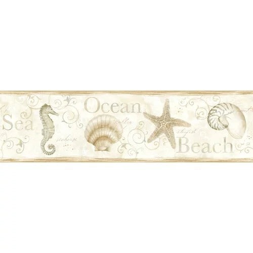 Island Teal Woven Seashells 15-ft, sq. Border Blend Prepasted ft. Wallpaper, Non 6-in Chesapeake 7.5 by Teal