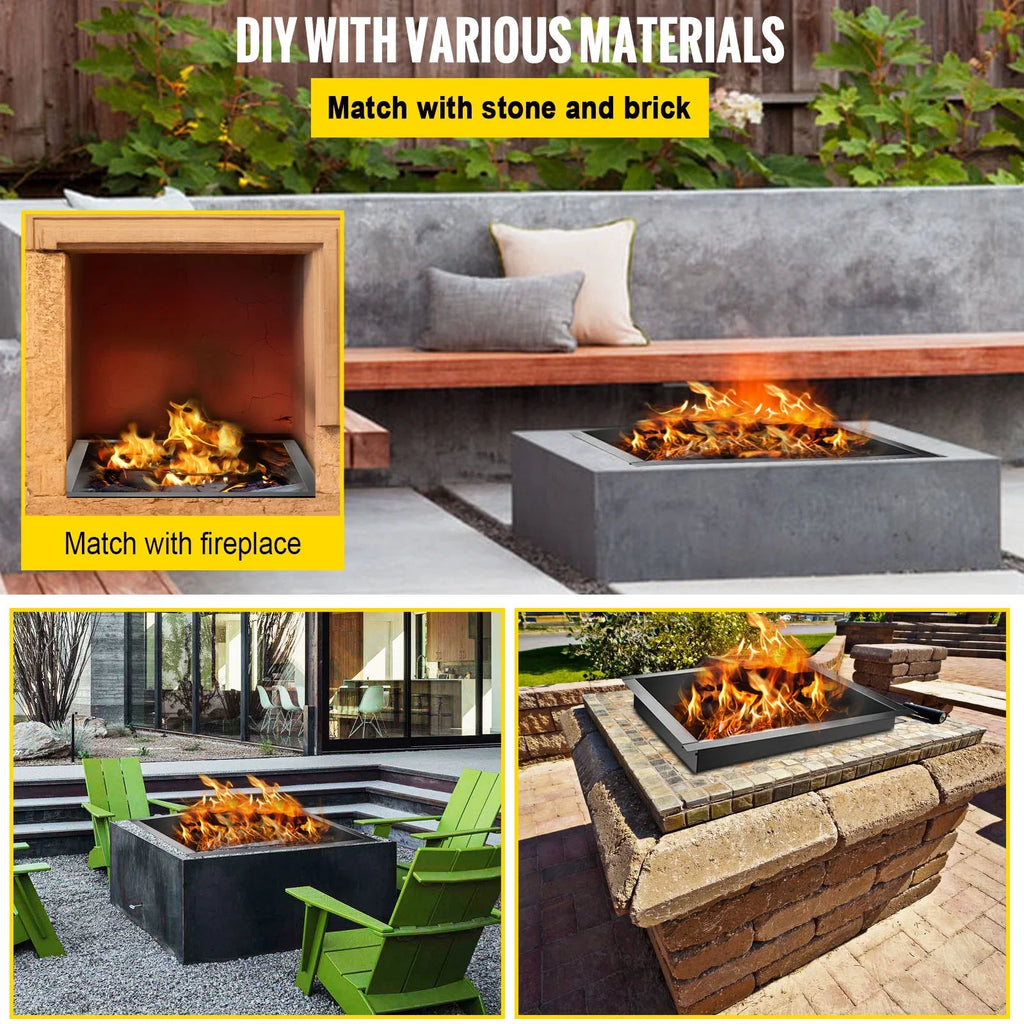 with with Fire DIY Ring, Patio, Bonfire Insert Simple Backyard Insert, Installation Liner Ring, Pit Pit 36" Outdoor, Fire Square Heavy Duty Steel for BENTISM Tongs Fire