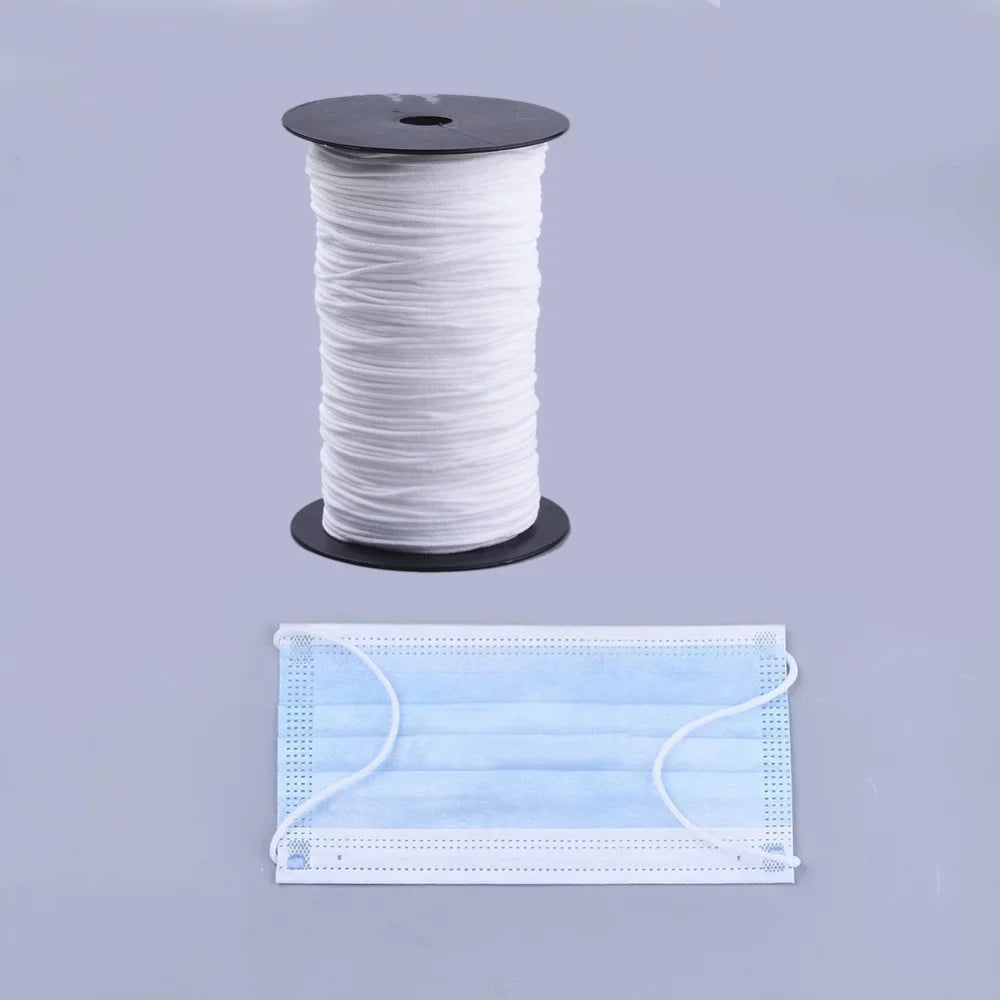 Cover 2rolls Cover yards(225-240m)/roll Material Flat Mouth Elastic Spool Nylon Ear Mouth Mouth Cord 246.06-262.46 DIY Elastic with Loop Cover Band Disposable for White 2.5-3mm about