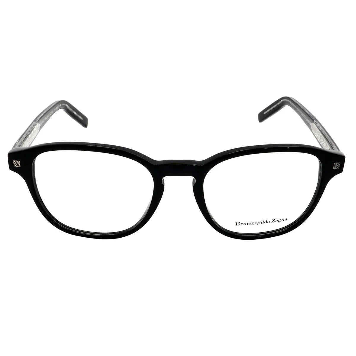 Shiny Crystal Rim and Black/Shiny Round Zegna EZ5169 Full Ermenegildo Eyeglasses Black