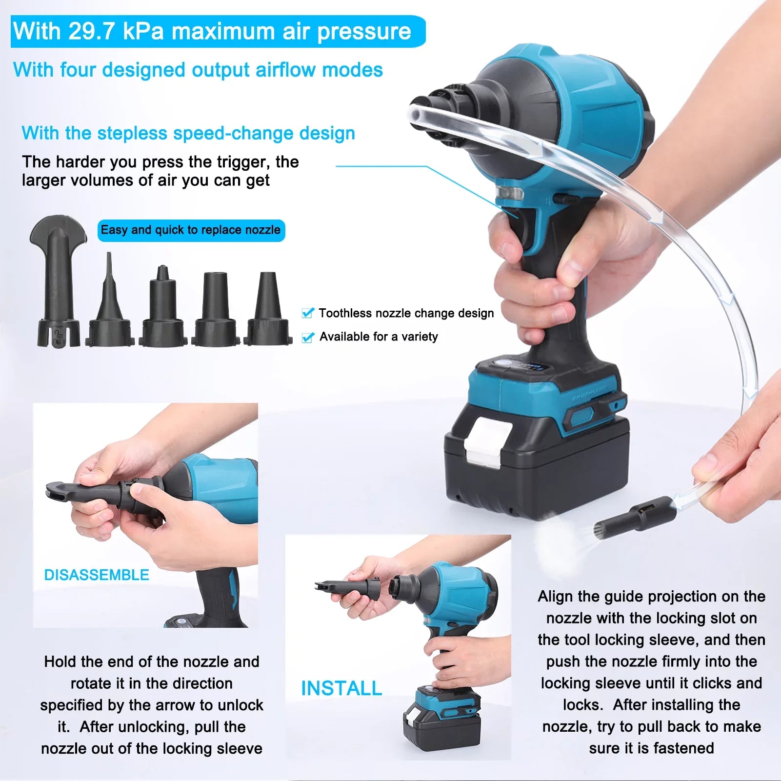 Compatible Makita Air Air Inflator Dust dsfen Battery Spirastell Inflator Makita PAPAPI Fan Cleanner HUIOP Compatible Cleanner Machine,Fan