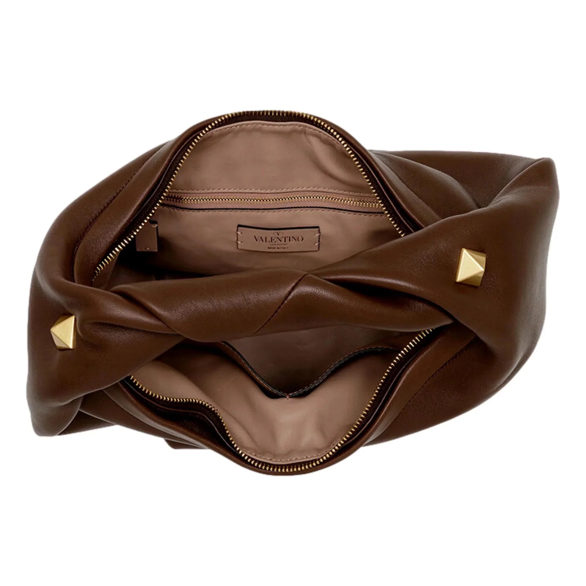 Garavani Brown Roman Twisted Bag Valentino Shoulder Stud Leather
