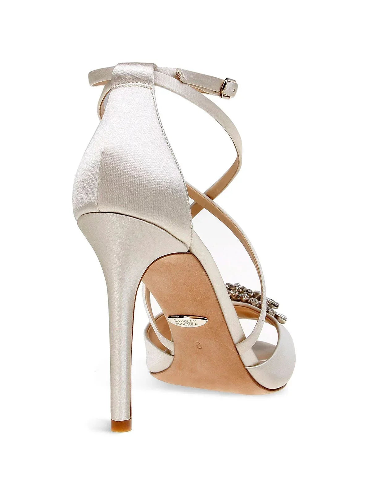 Tatum Dustbag Open Buckle BADGLEY Sandal Satin Toe Gladiator Strap Womens Heeled Ankle Footbed Dress Beige 10 MISCHKA Cushioned Ivory Embellished Stiletto