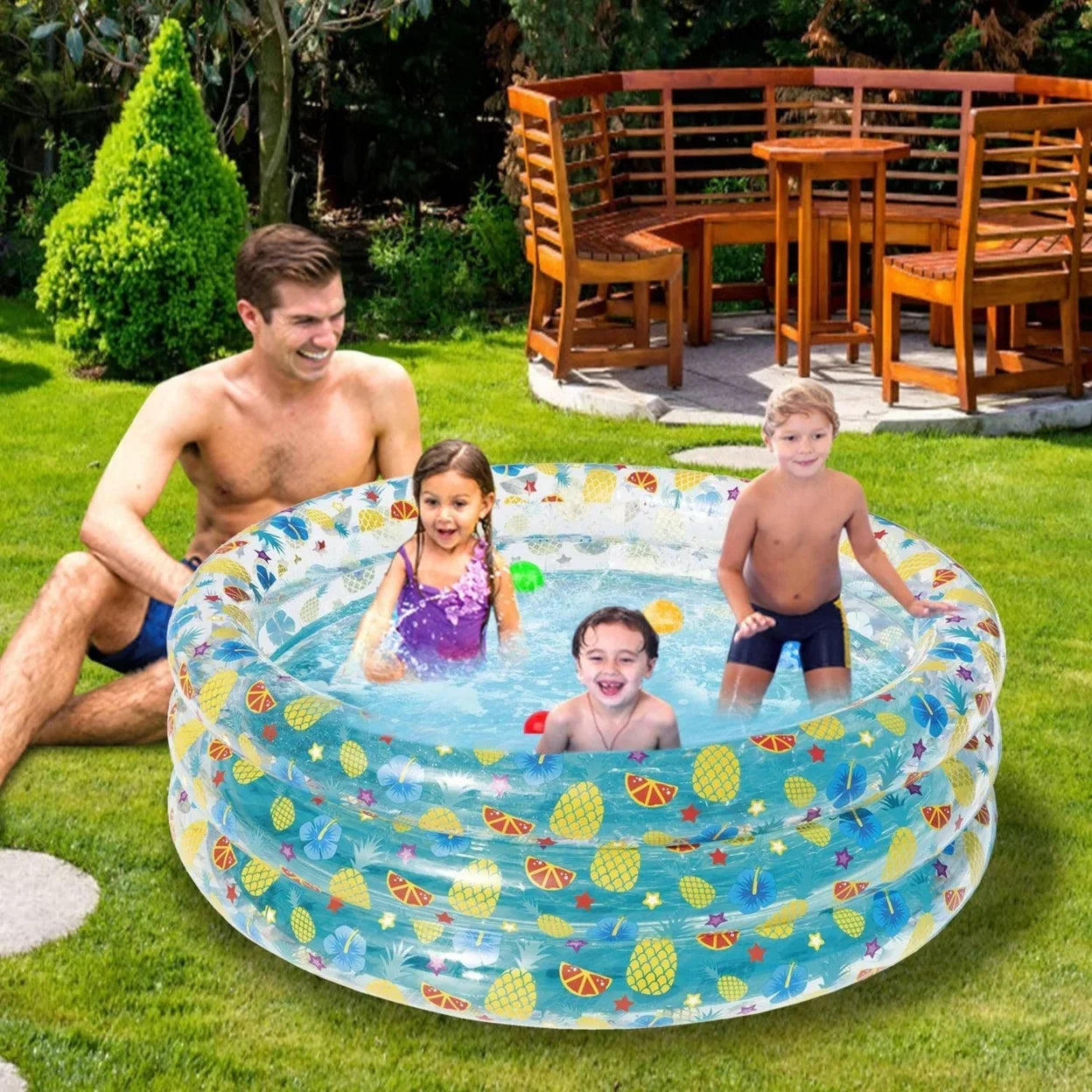 59x21in Family Pool Swimming Blow Swim Ball Pool Inflatable Pool Kids Center For Foldable 3 Up