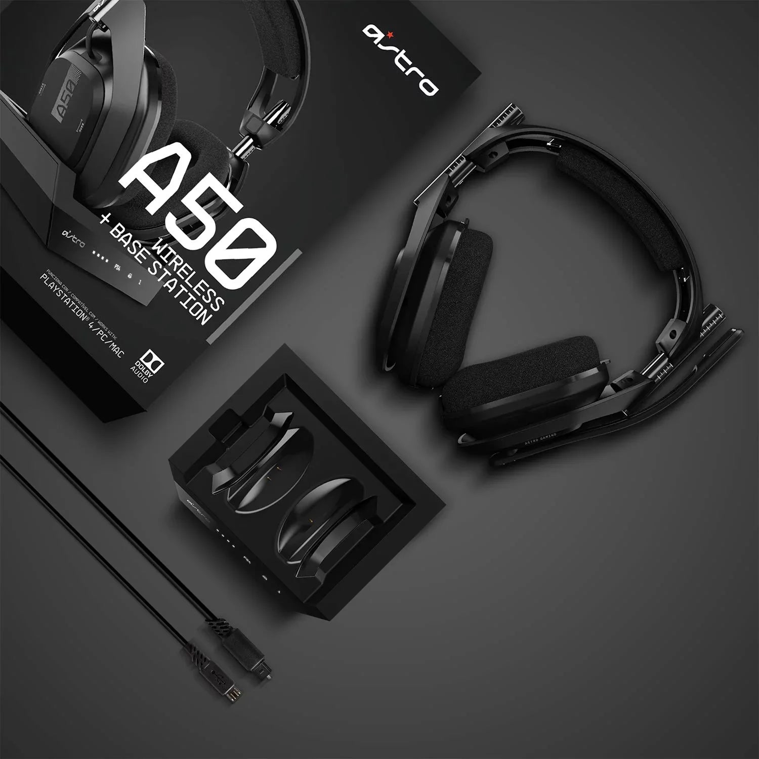 PS4, + ASTRO Wireless Black/Silver Like A50 New) Compatible Pre-Owned PS5, PC, Base (Refurbished: Gen Station With - 4 Headset Gaming Mac