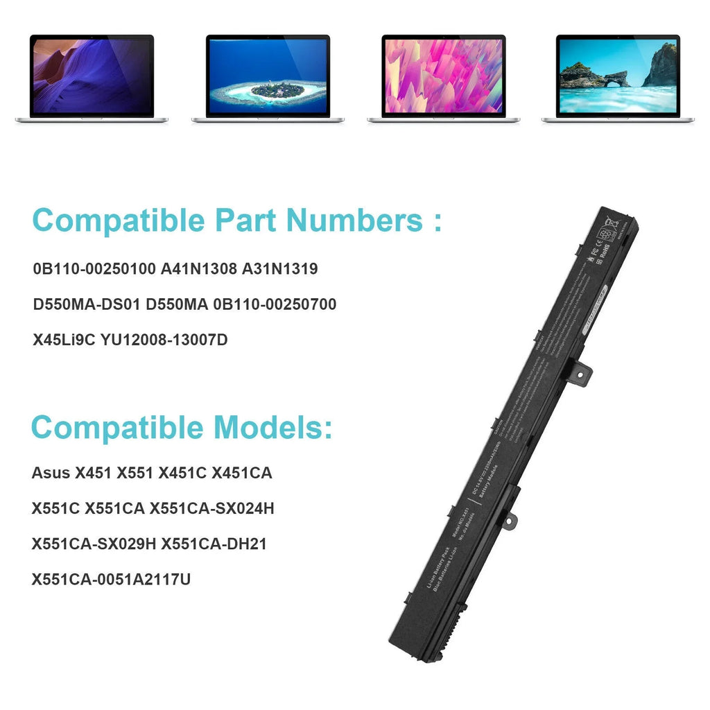 14.8V A41N1308 X551CA D550 X551M for A31N1319 X551MA Battery X551C X551