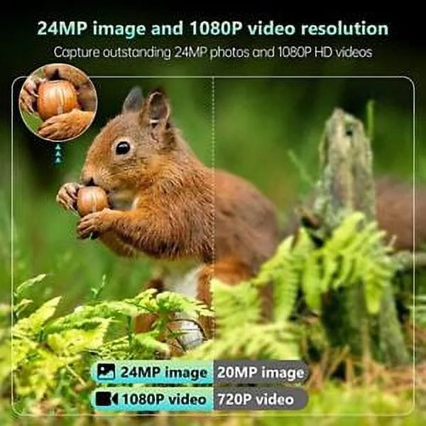 24MP IP66 Solar Trail Wildlife Rechargeable Camera Hunting Game Night HD Vision