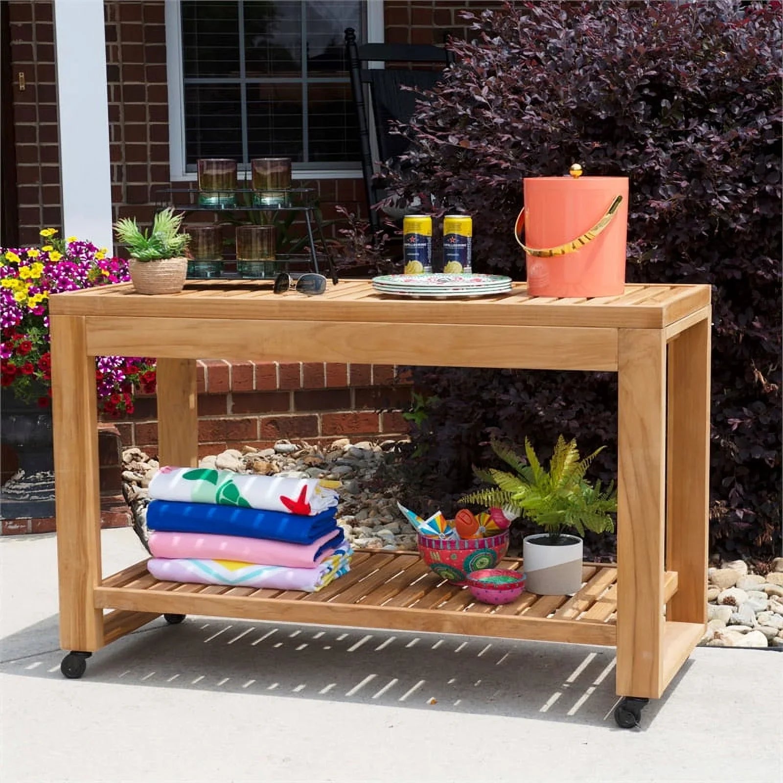 Slatted & Rolling Top Afuera Living in Island Natural Shelf Wood Outdoor Kitchen