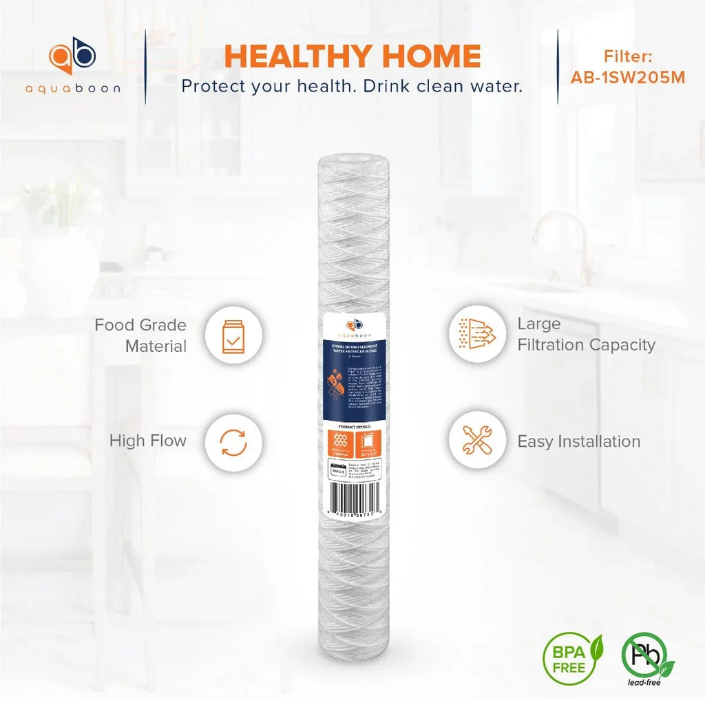 Cartridge 20 | 2.5" 5 inch PD-5-20, Water RO | Micron 6-Pack Unit 20" x AP110-2C, Universal Wound Any Replacement Filter for String Sediment 101-230, Compatible Aquaboon P5-20, CFS124-C20, with
