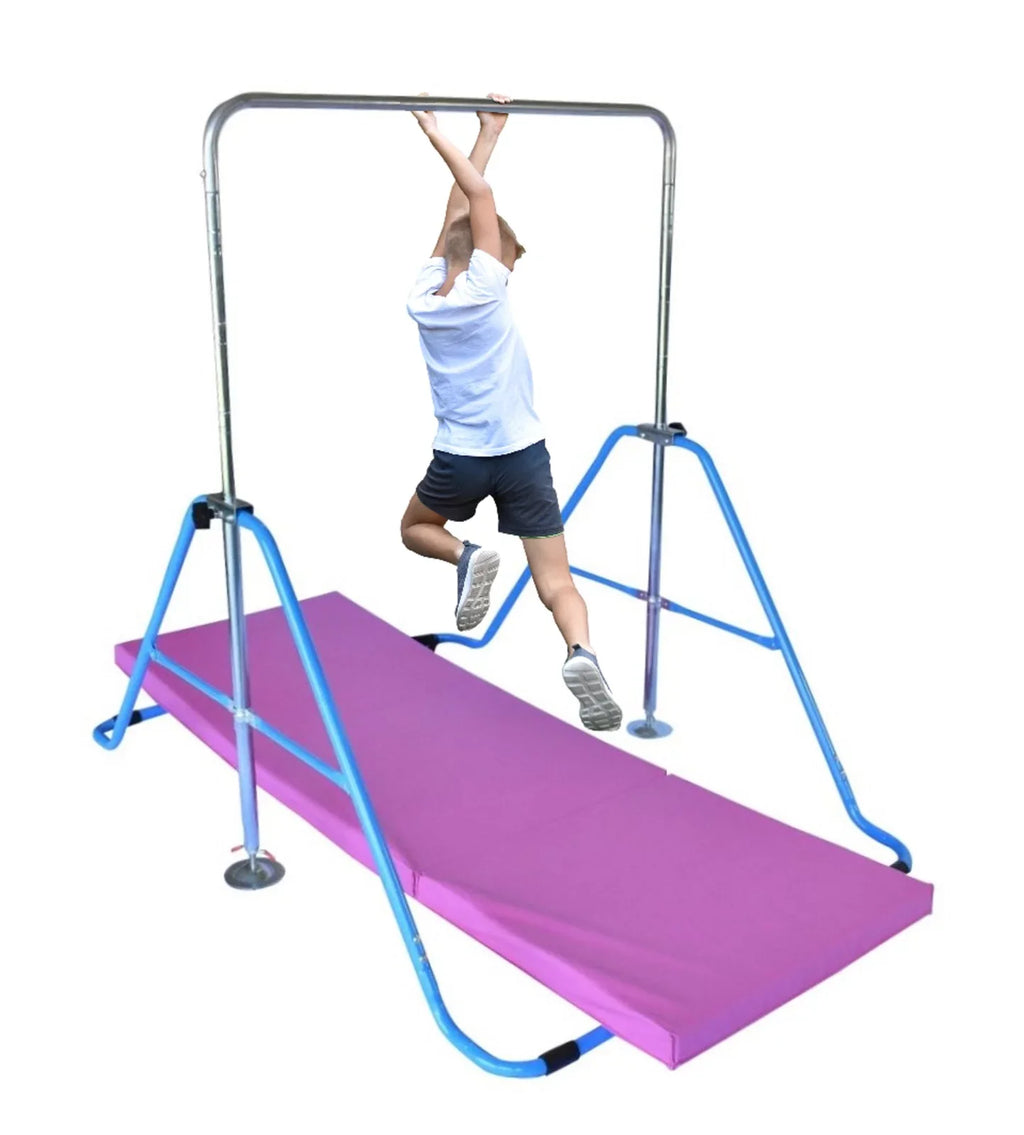 Gymnastics Kids Bar Climbing Training Gymnastic with Mat Height Fitness Blue Horizontal Monkey Kip Kip Expandable Bar Bars Tower Adjustable Folding for Bar
