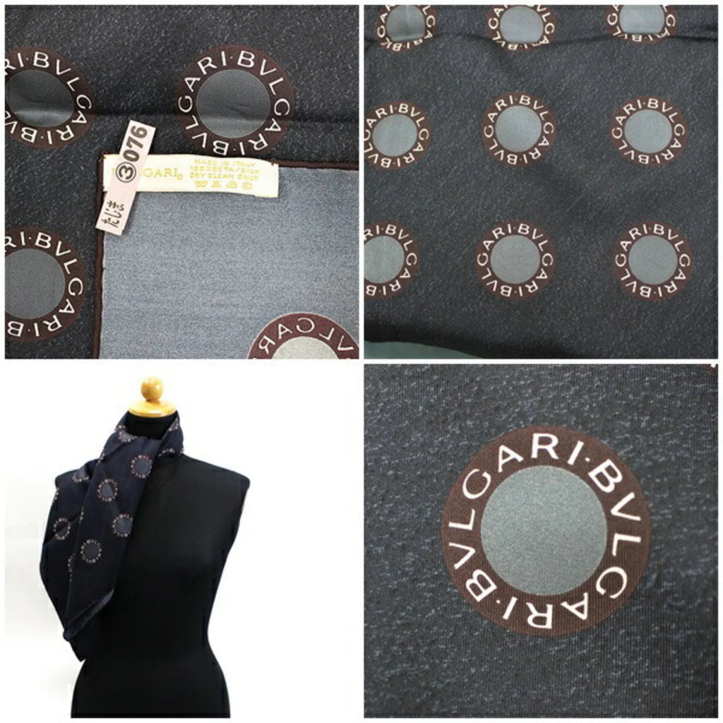 silk Pre-Owned BVLGARI Ladies scarf charcoal gray (Good) muffler