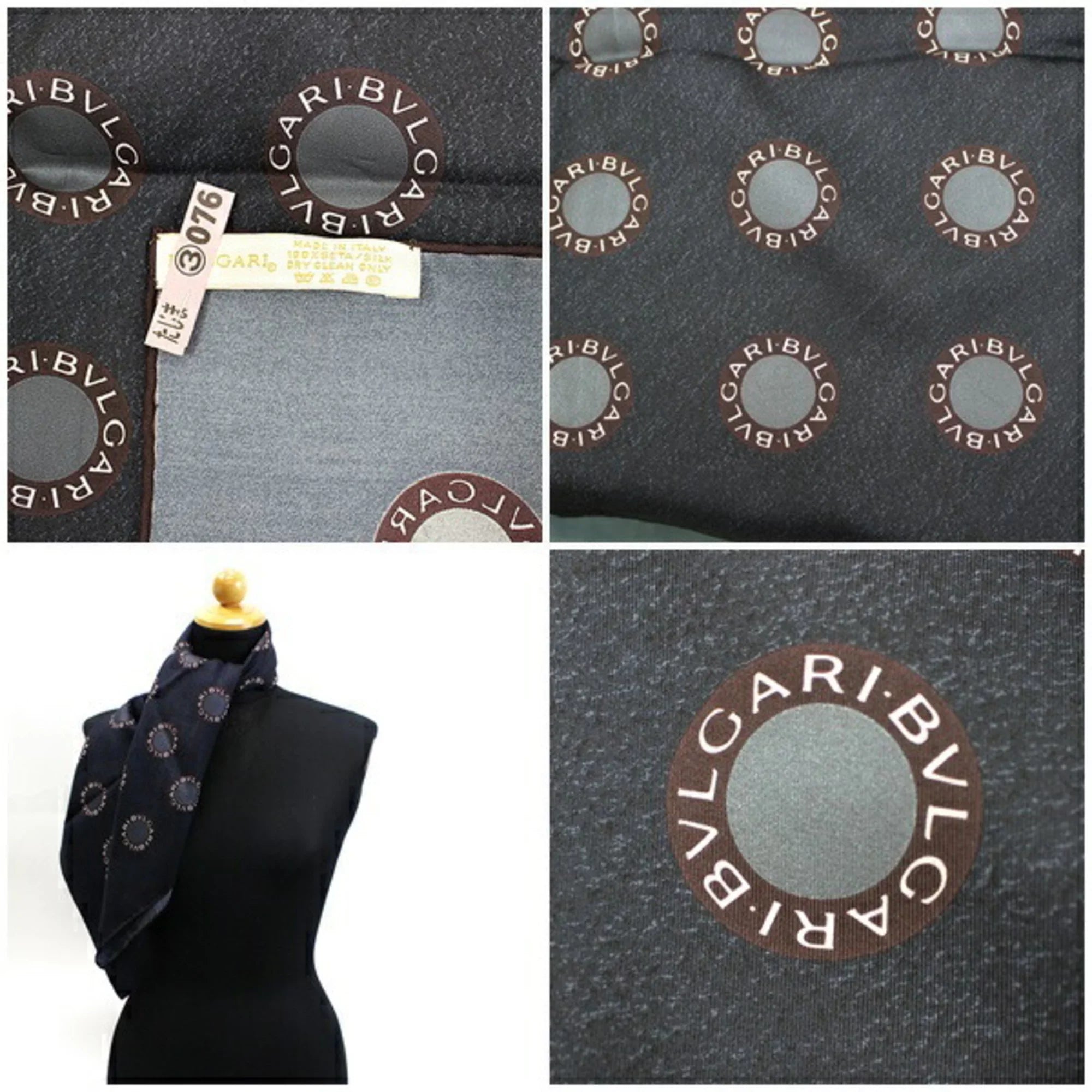 silk Pre-Owned BVLGARI Ladies scarf charcoal gray (Good) muffler