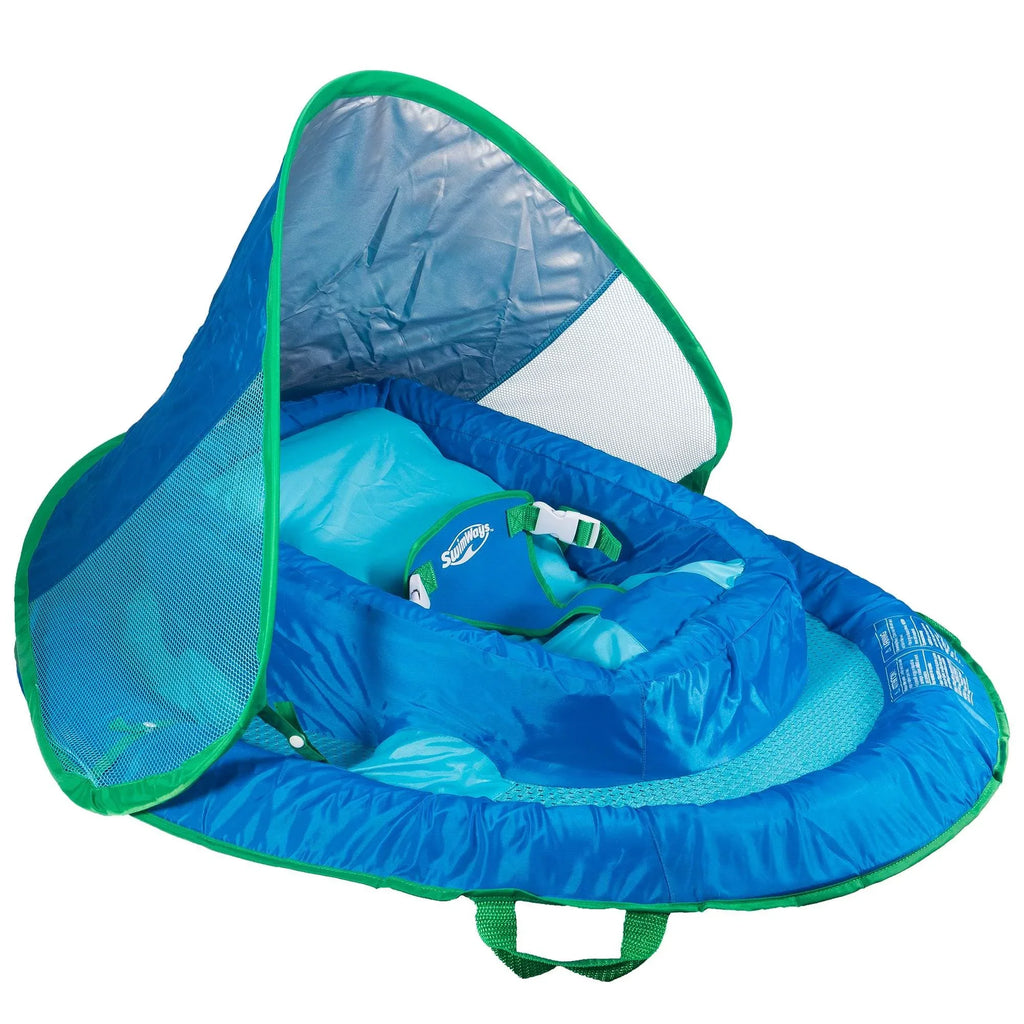 Inflatable Baby with Pool SwimWays Swimming Infant Float Canopy, Blue Spring