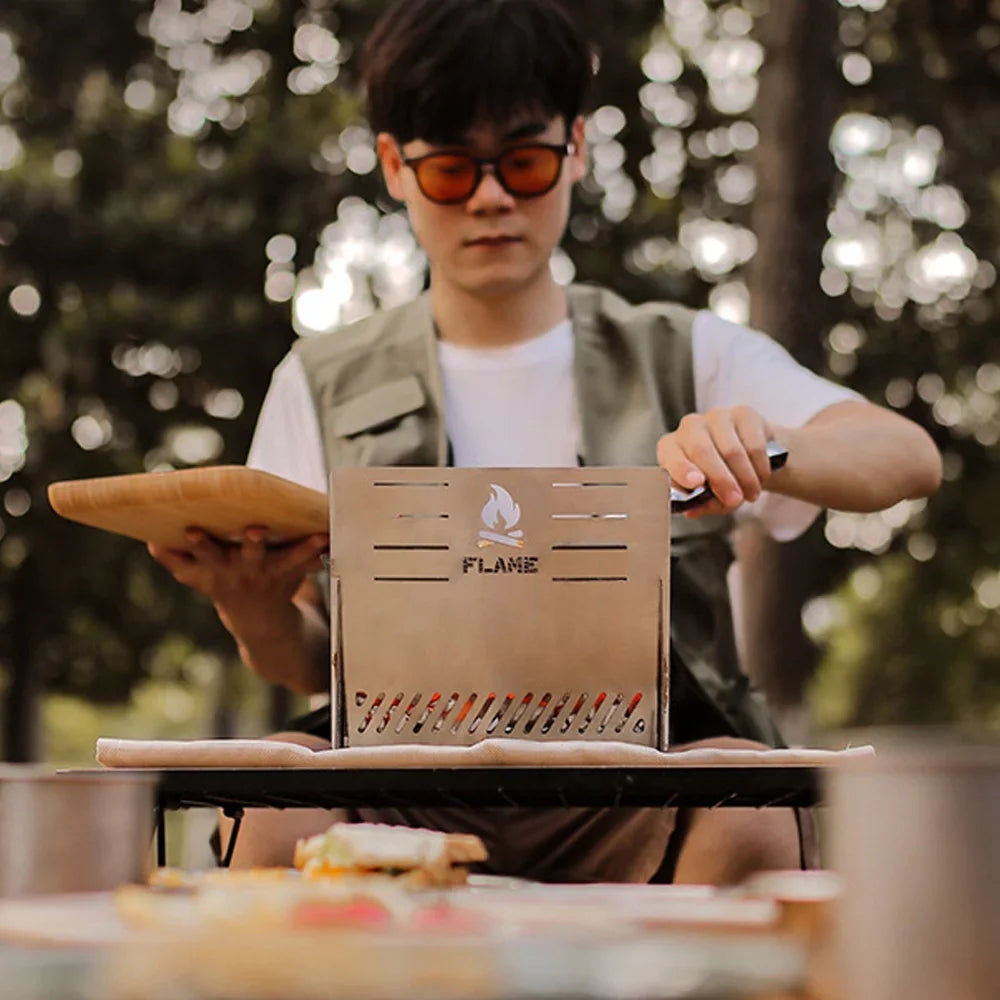 Camping Picnic Accessory Furnace Outdoor Portable Multifunctional Furnace Stoves BBQ Stainless Firewood Steel Cooking Detachable Anself