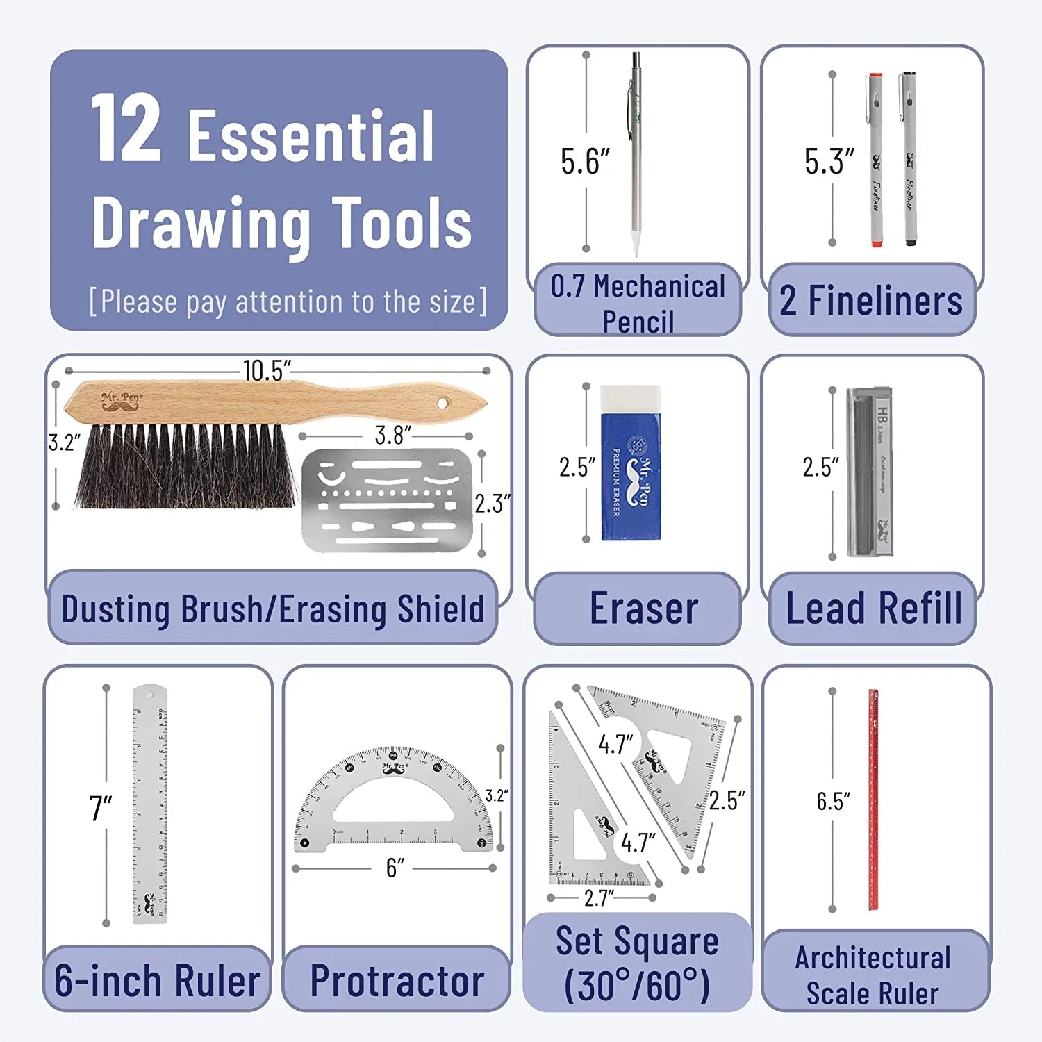Protractor Pen- Drafting Set, Professional Compass Tools Set, and Pcs, Architect Set, 17 Mr. Geometry