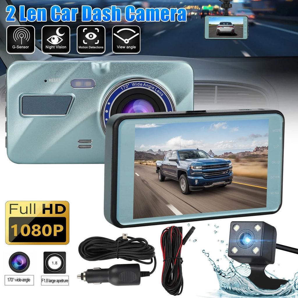 Rear DVR Car HD Lens Recorder Camera Cam Front 1080P View 2 G-Sensor Video Dash
