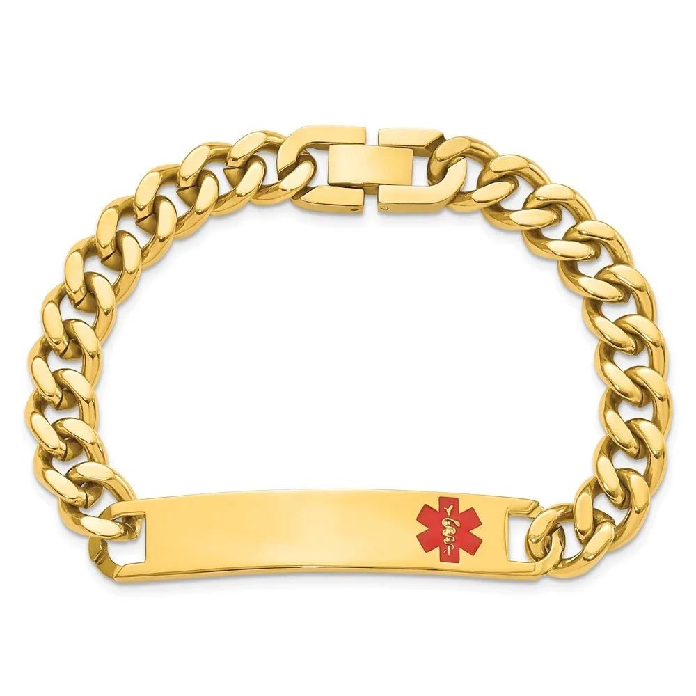 PVD Plated Curb Bracelet Yellow 8.25 ID Steel mm Engravable 10 Kelly Waters WatersT Stainless Epoxy in Red Medical